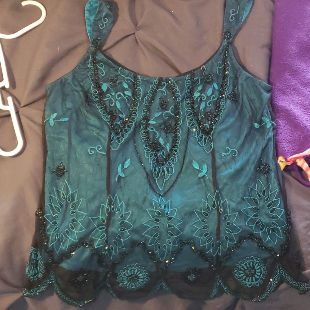 Teal and black dress crop top